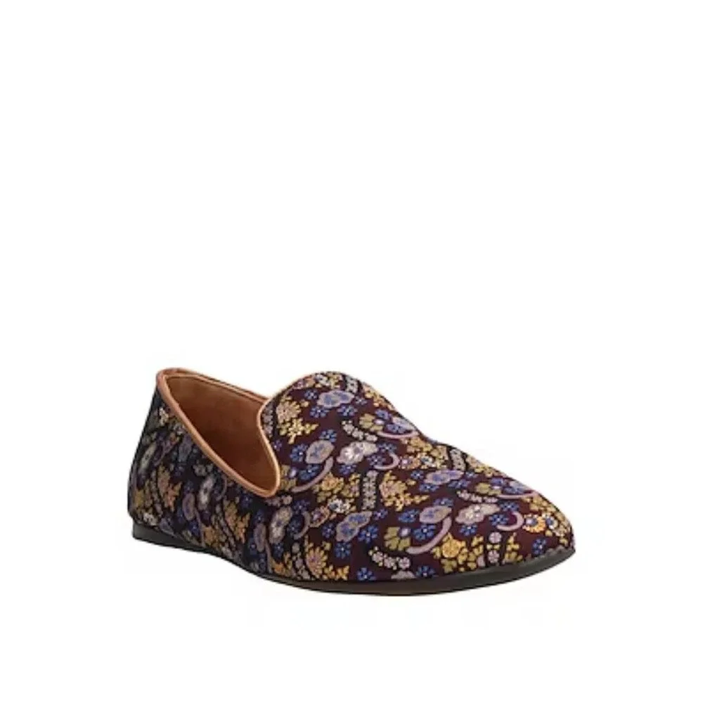 Tory Burch Jacquard Smoking Slipper Loafer Plum Gold Floral Size 7 NIB - Picture 5 of 11